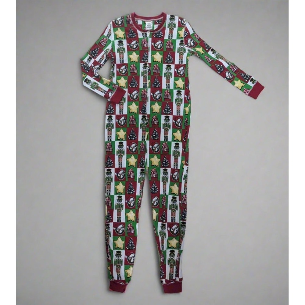 Buc-ee's Union Suit Large Red Green Nutcracker Christmas Waffle Knit Pajamas